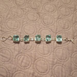 HANDMADE Rustic Silver Bracelet with Aquamarine Glass Stones